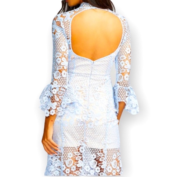 New Free People La Spezia XS Blue Floral Crochet Lace Midi Dress - Picture 2 of 6